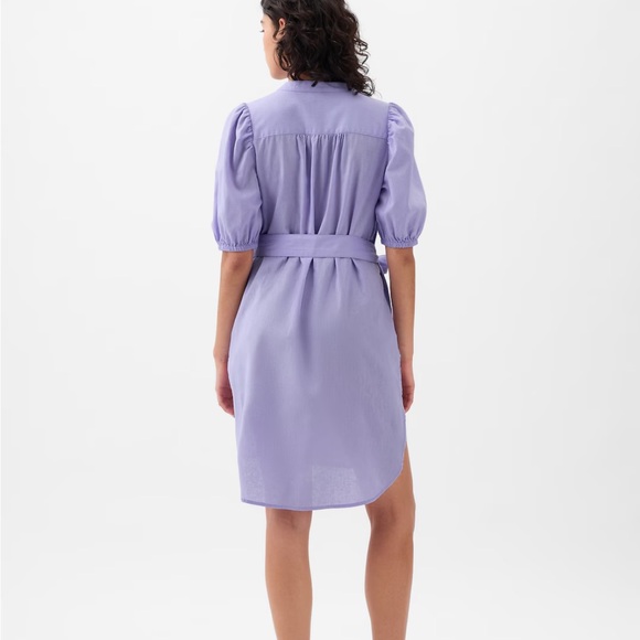 NWT!!! GAP Lavender Button-Up Dress - Linen-Cotton Puff Sleeve Mini Shirtdress - Picture 3 of 7